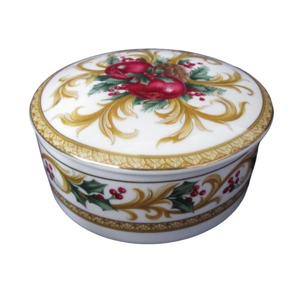 Mikasa Holiday Orchard Round Covered Porcelain Box Retired Japan EUC - Picture 4 of 12